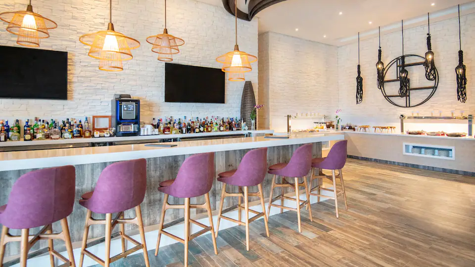 Bosque Lounge at Hyatt Ziva Cap Cana featuring elegant indoor seating, handcrafted cocktails, warm ambiance, and contemporary resort décor.