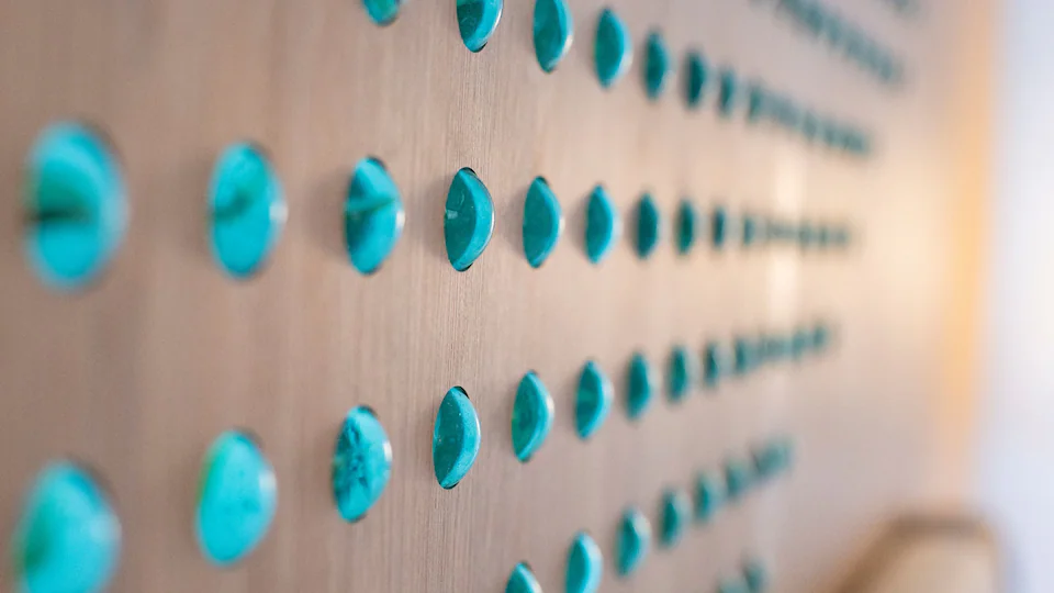 Decorative wall detail in the Club Junior Suite Swim-Up King at Hyatt Ziva Cap Cana.