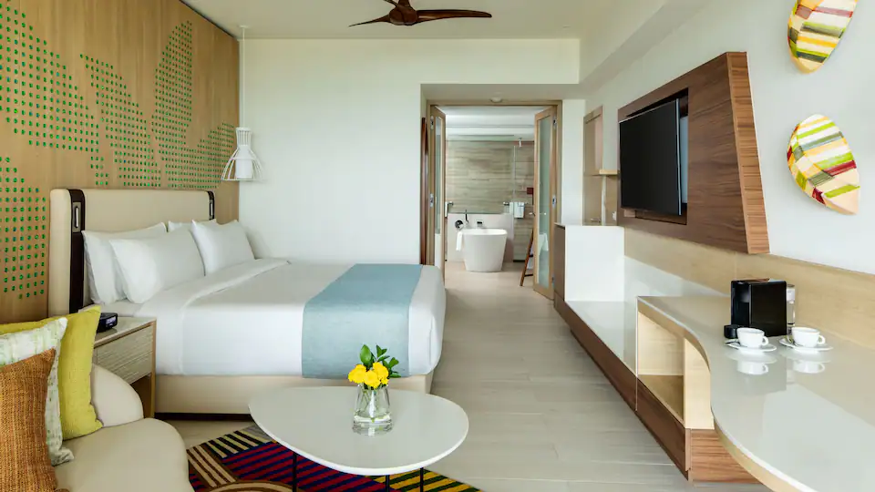 King bedroom with modern décor in the Presidential Suite at Hyatt Ziva Cap Cana.