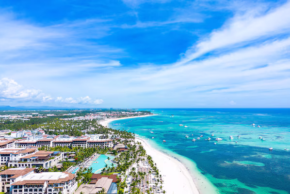 Punta Cana Beach near Hyatt Ziva Cap Cana featuring soft white sand, crystal-clear waters, and scenic Caribbean coastline